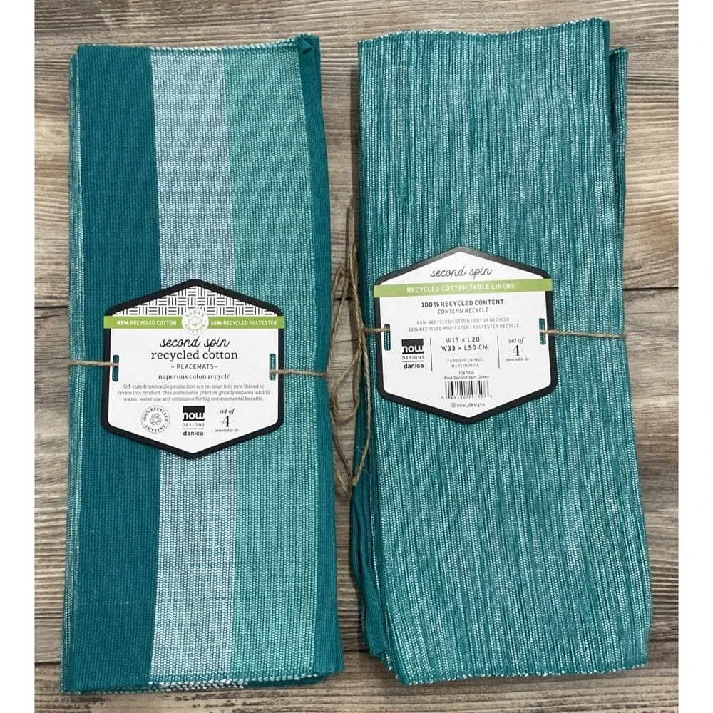 Now Designs‎ Danica Placemats Set of 8 Second Spin Recycled Cotton Green